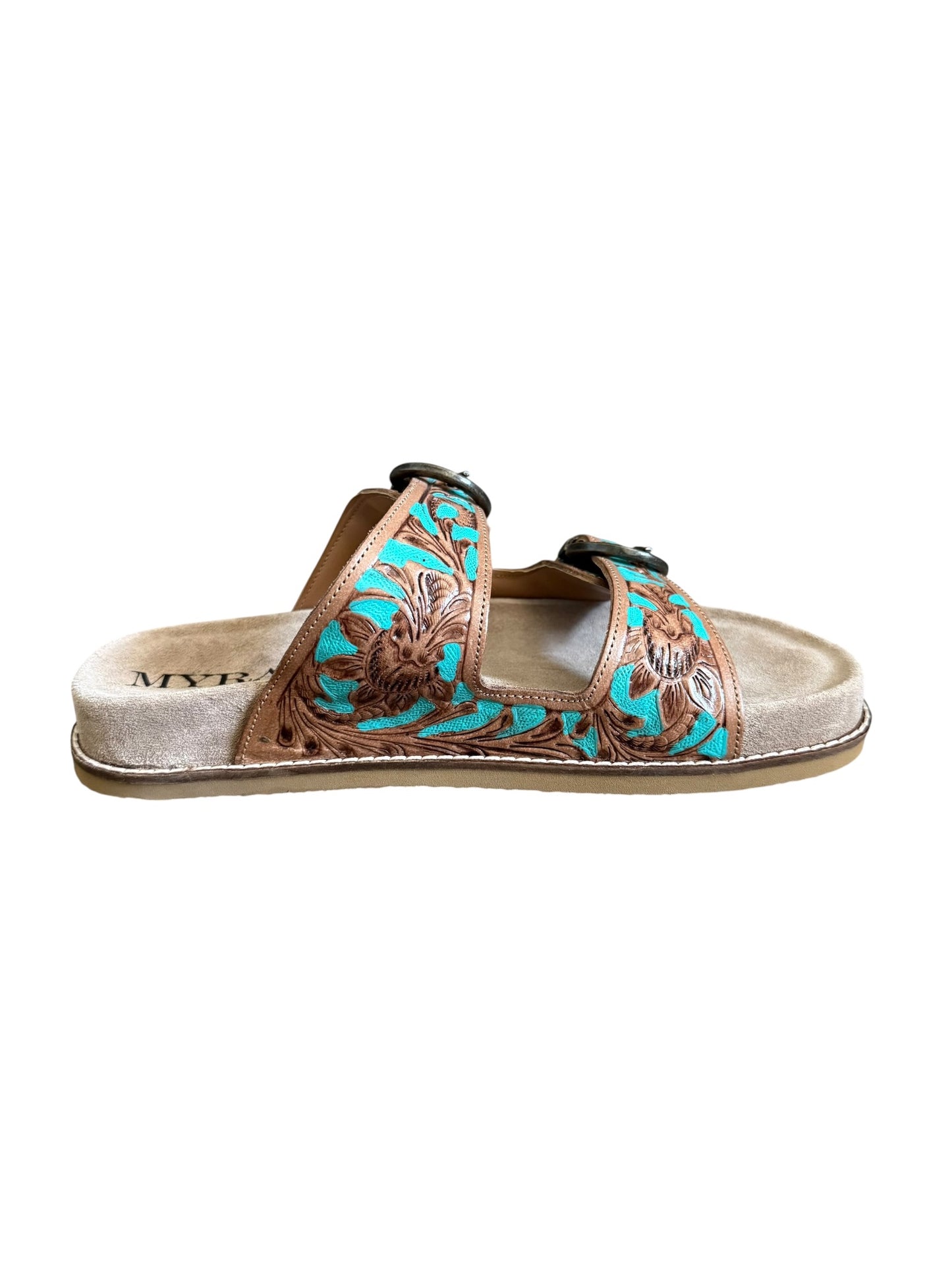 Tooled Turquoise & Brown Sandals