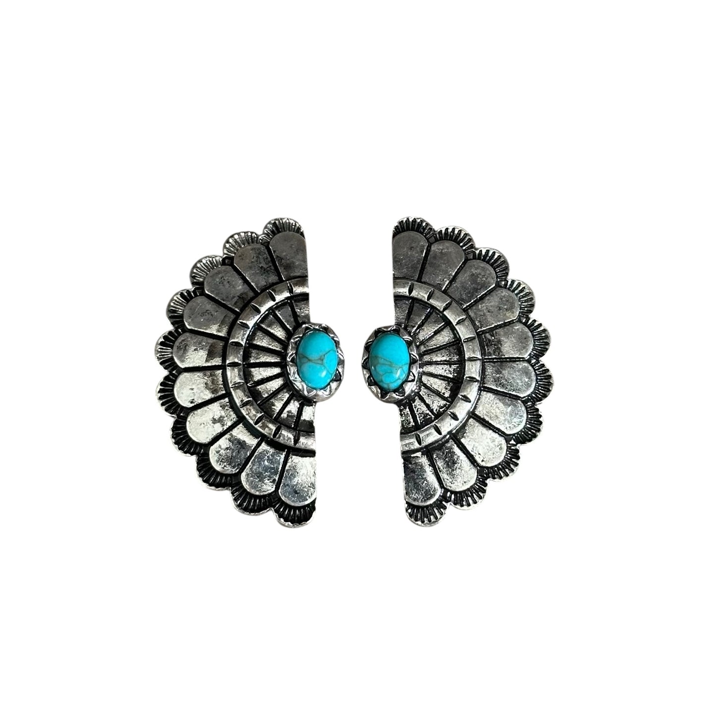 Turquoise Stone Half Concho Earrings