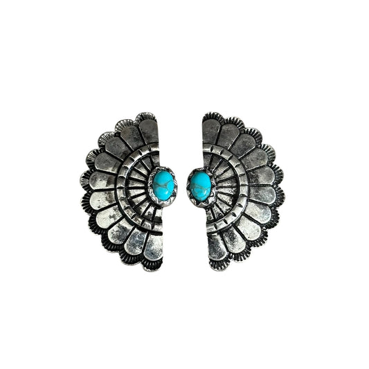 Turquoise Stone Half Concho Earrings