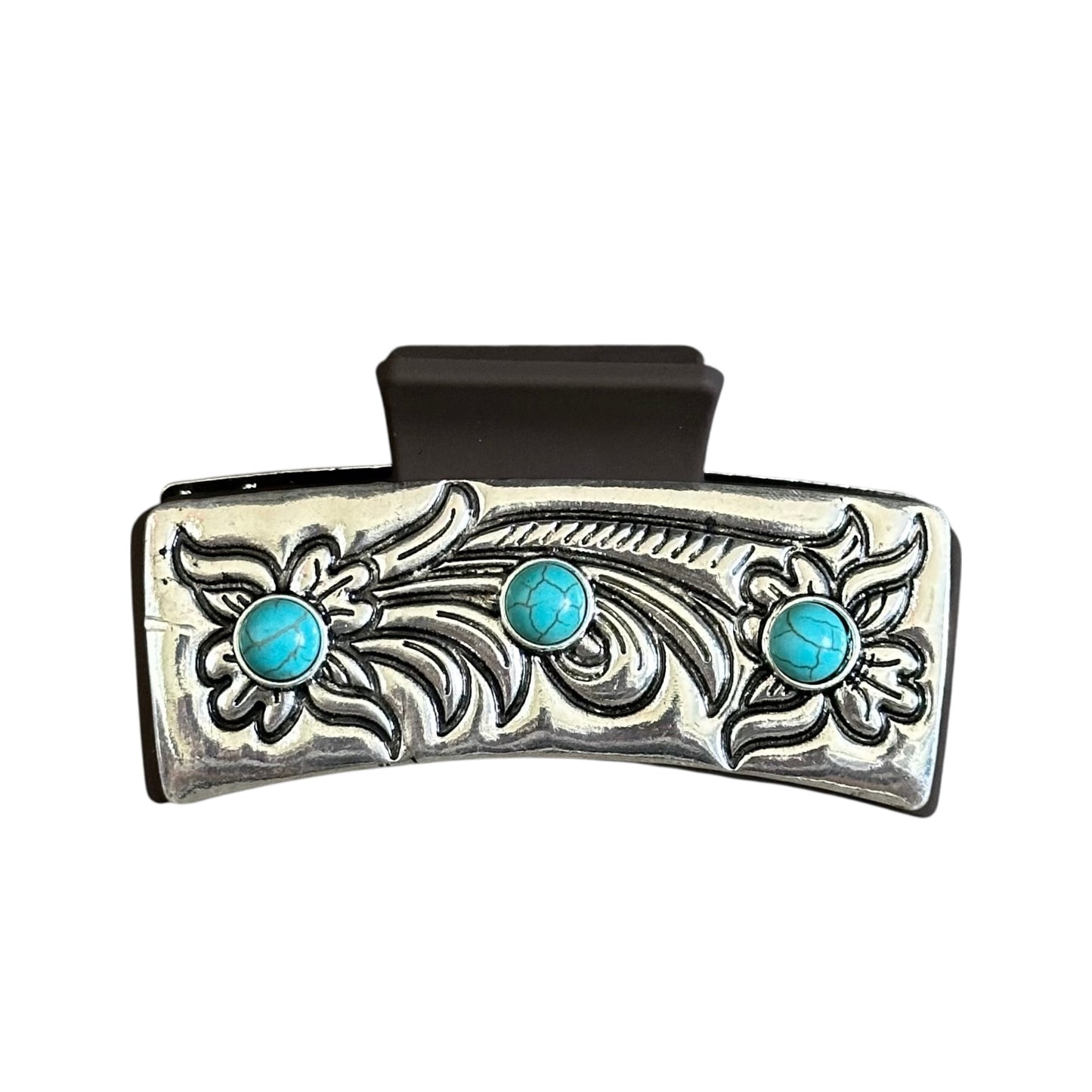 Turquoise Tooled Floral Concho Claw Clip