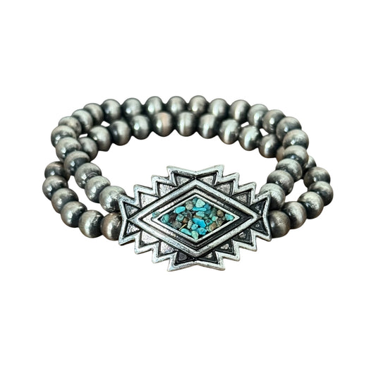 Aztec Turquoise Chip Navajo Pearl Stretch Bracelet