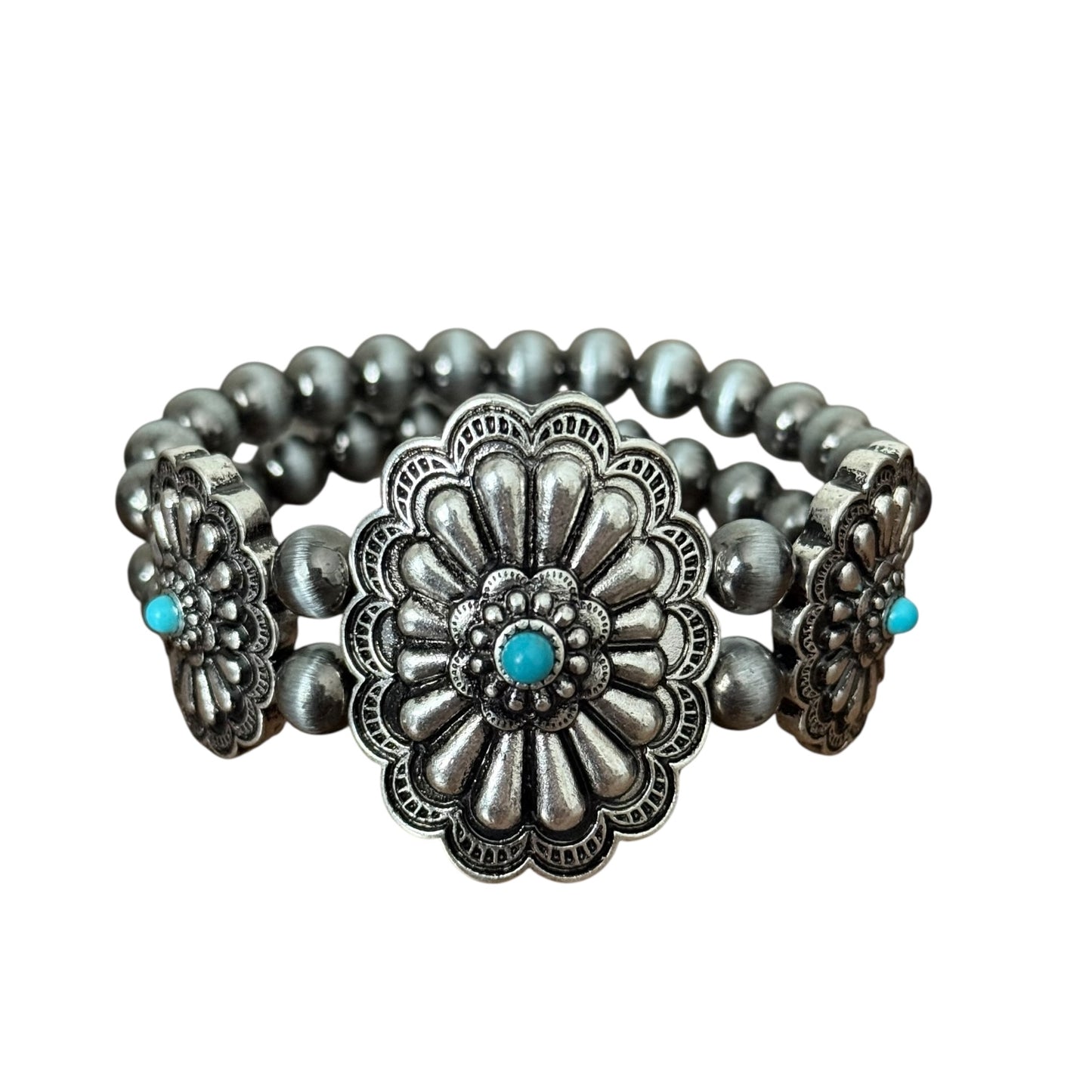 Triple Concho Navajo Pearl Stretch Bracelet