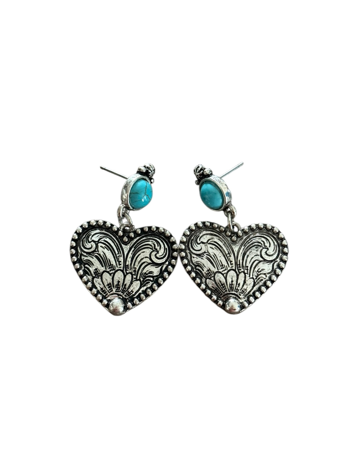 Turquoise Tooled Heart Earrings
