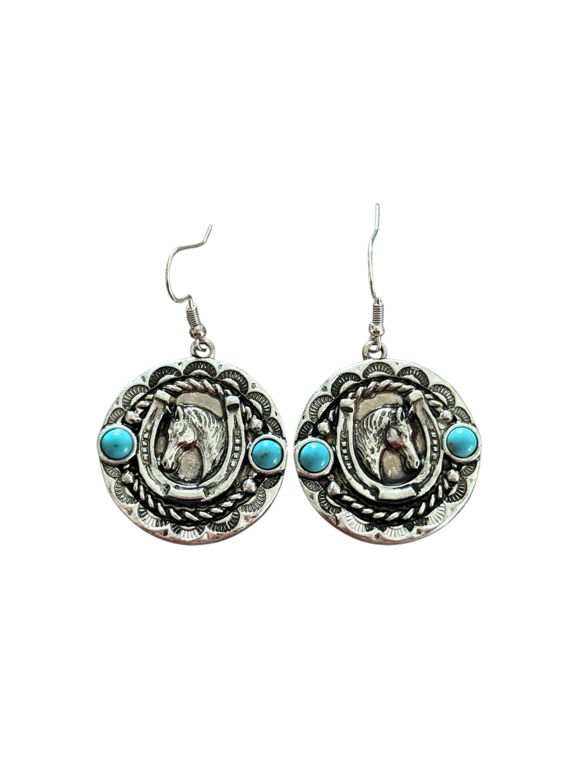 Turquoise Horse Head Horseshoe Earrings