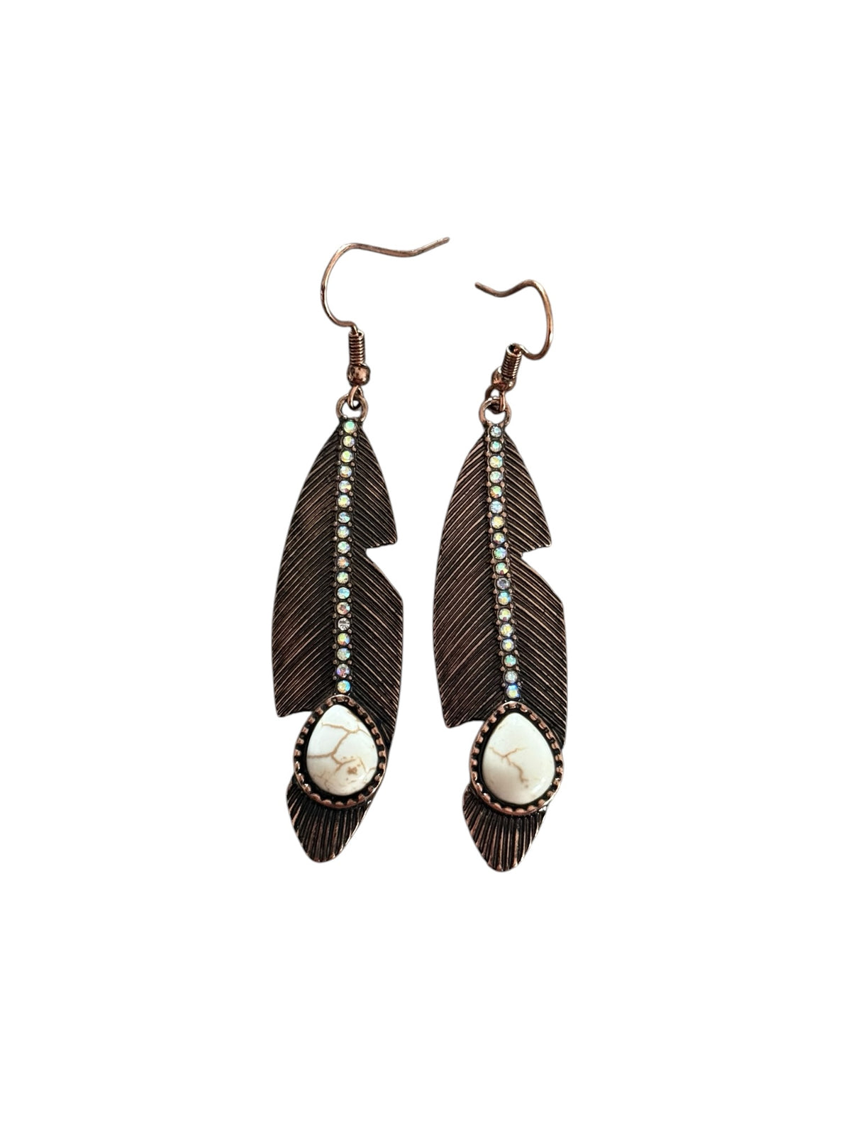 Copper Crystal Feather Earrings