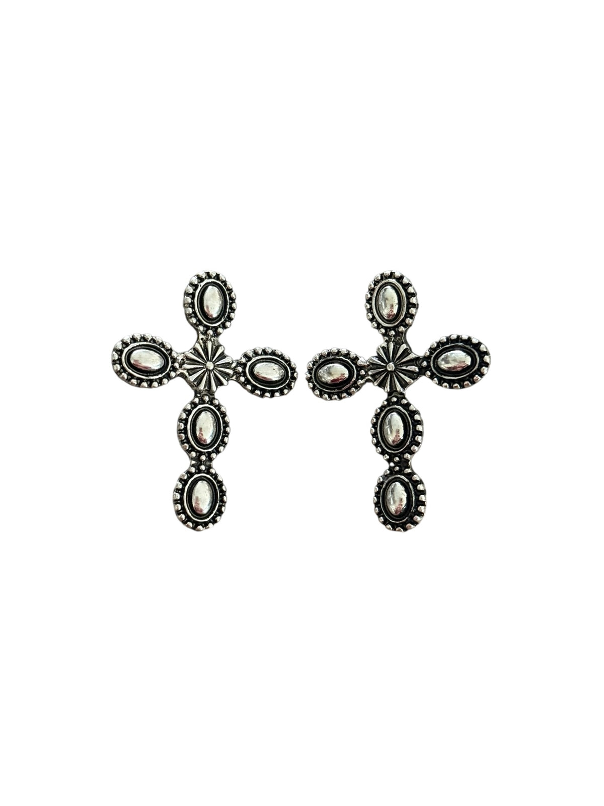 Silver Bubble Cross Earrings
