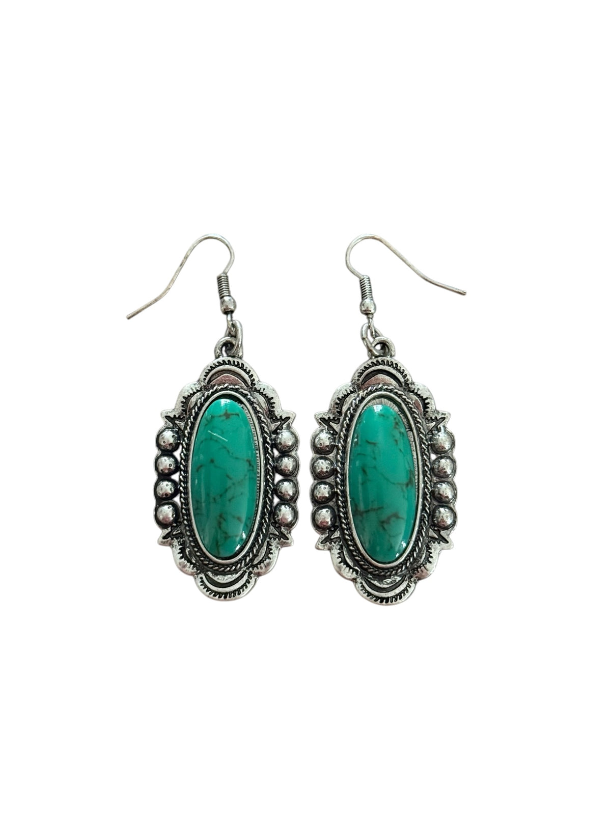 Turquoise Oval Stone Dangle Earrings