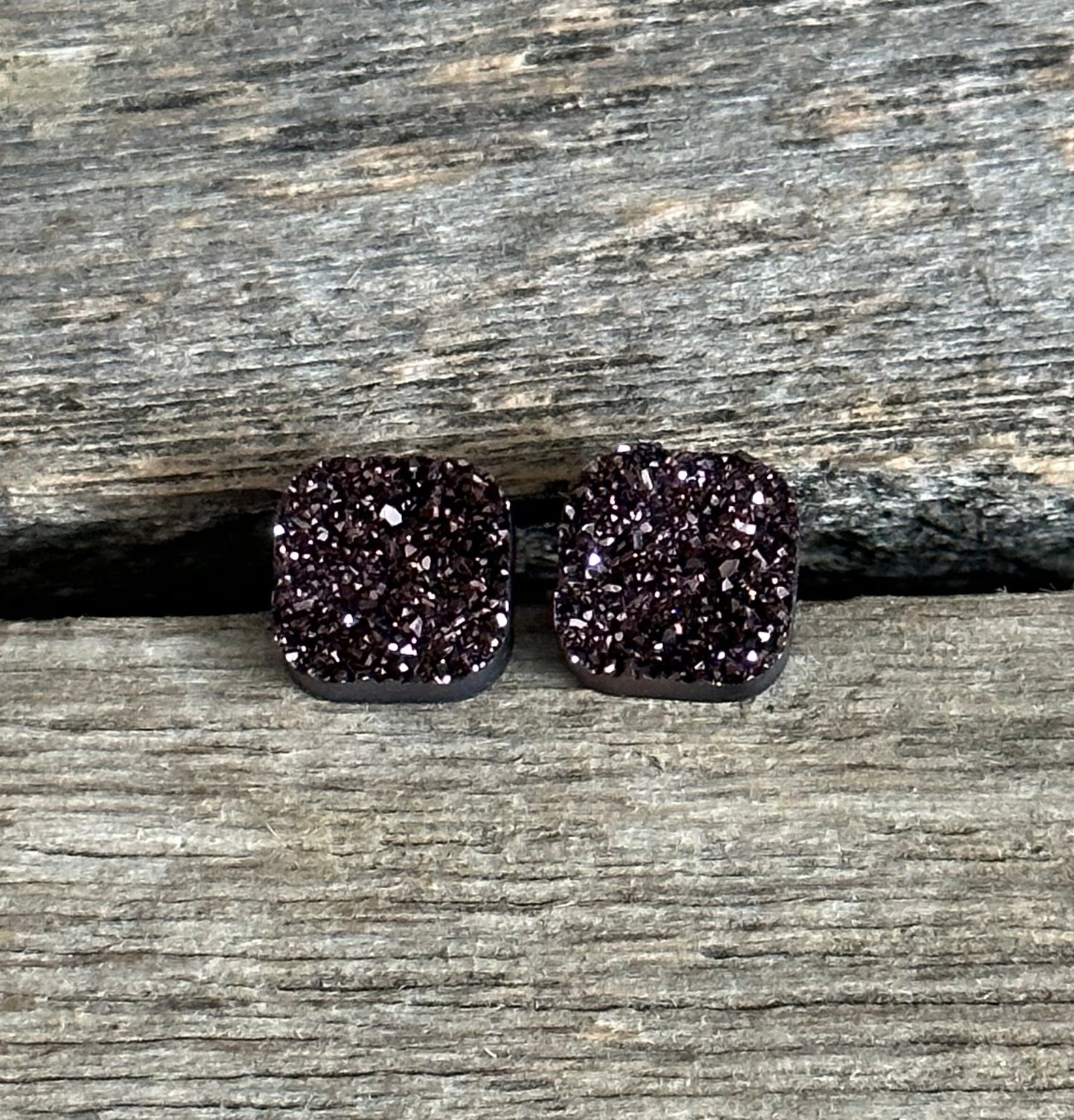 Metallic Purple Chunky Square Druzy Earrings