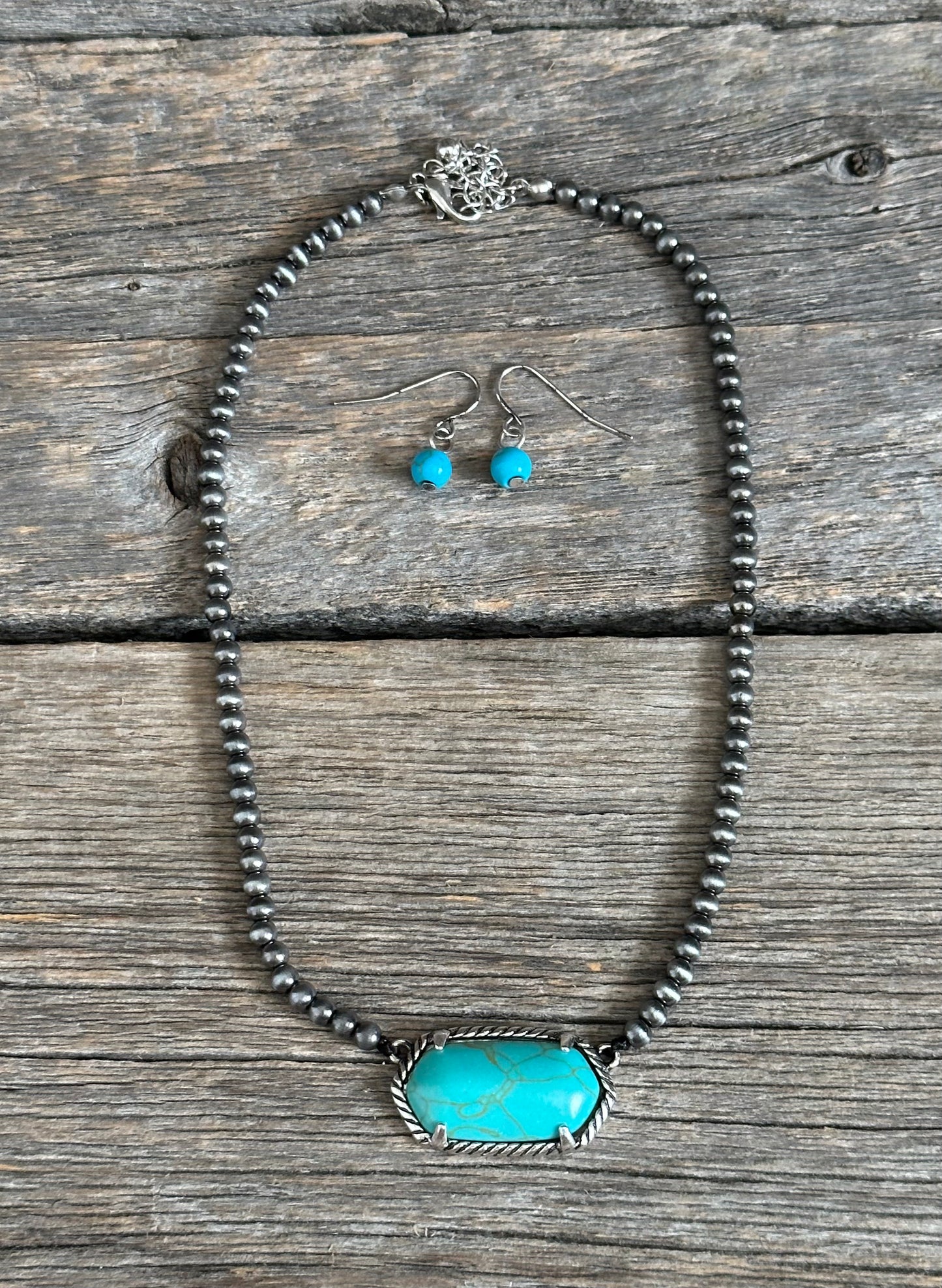 Gunmetal Navajo Pearl Turquoise Bar Necklace Set