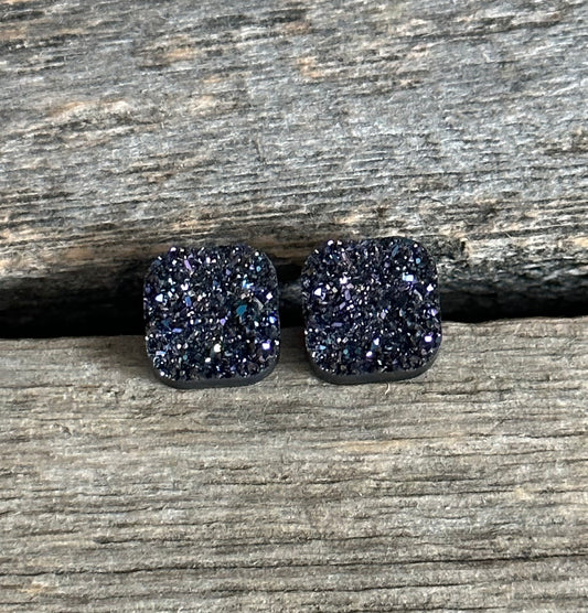 Purple Rainbow Chunky Square Druzy Earrings