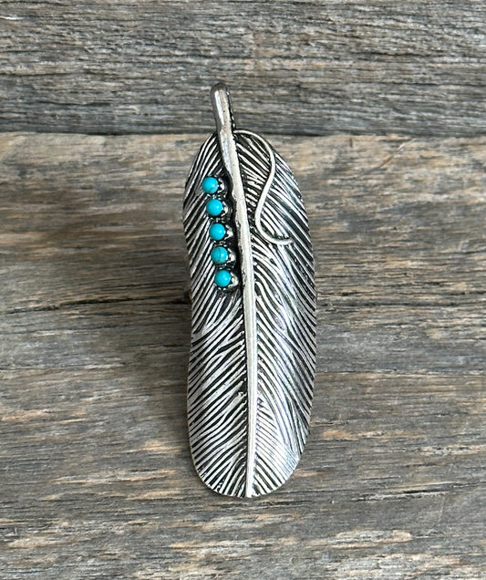 Silver Turquoise Feather Ring
