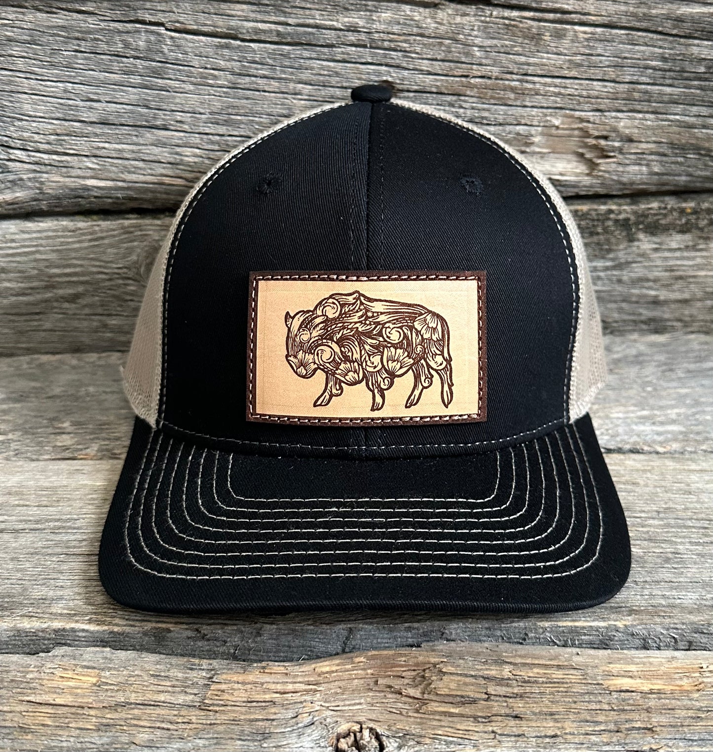 Black & Tan Tooled Buffalo Snapback