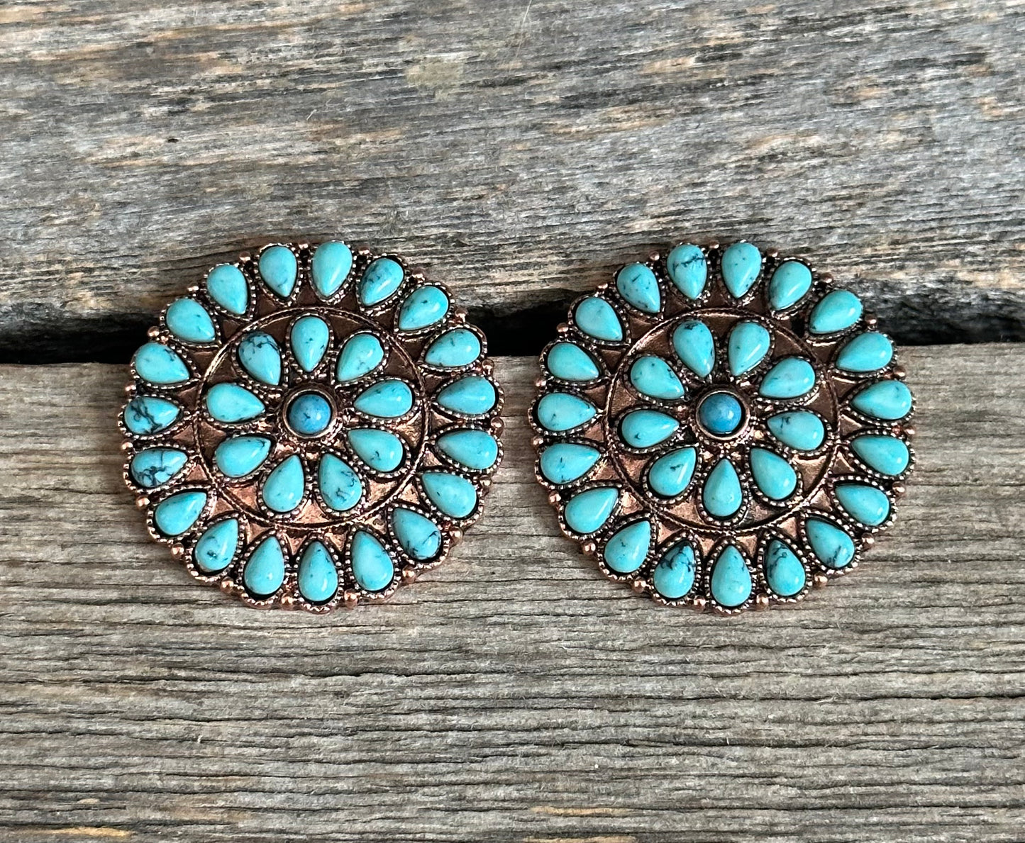 Turquoise Copper Round Cluster Earrings