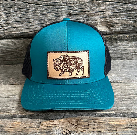 Teal & Black Tooled Buffalo Snapback