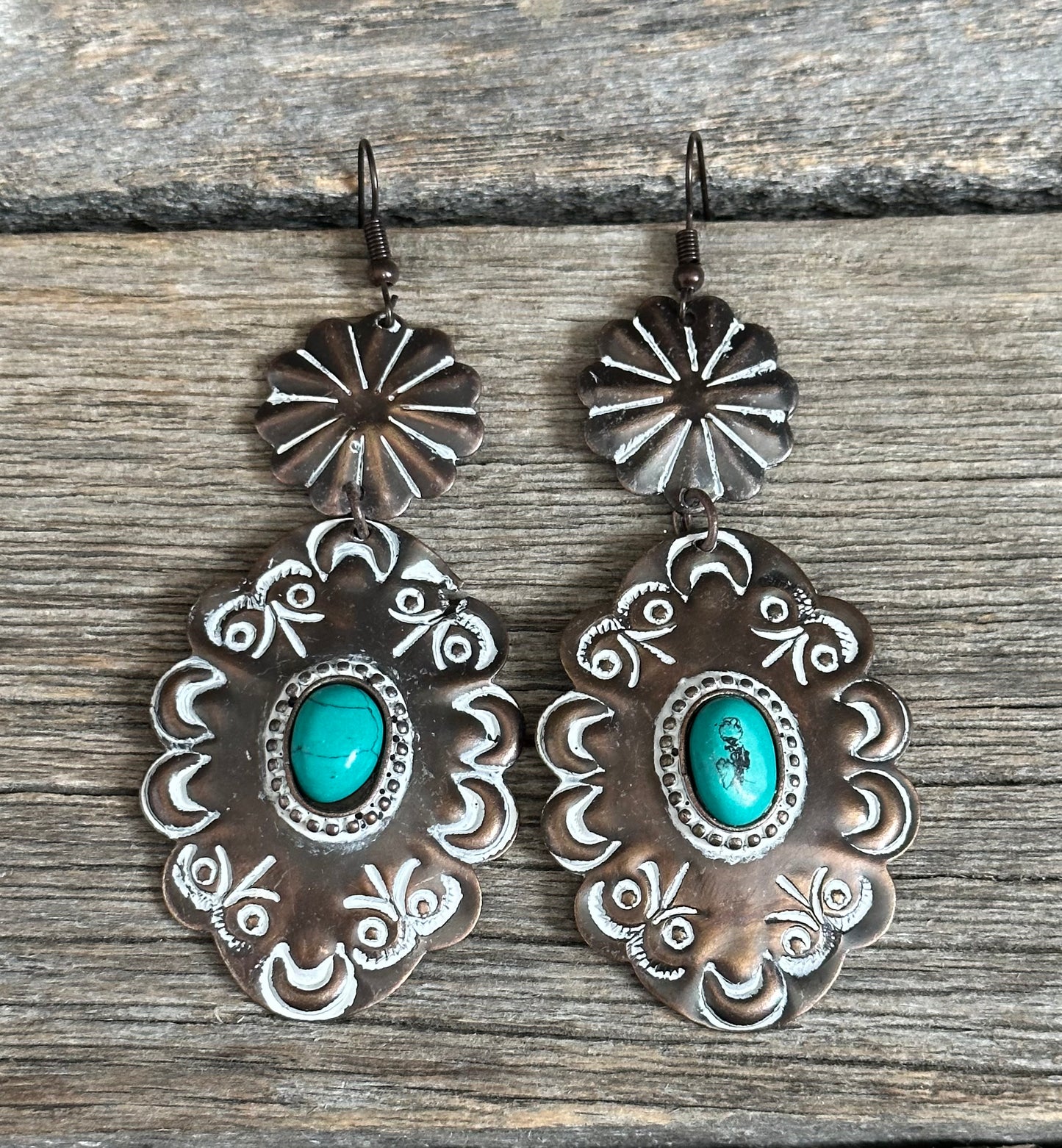 Bronze Turquoise Stone Concho Earrings