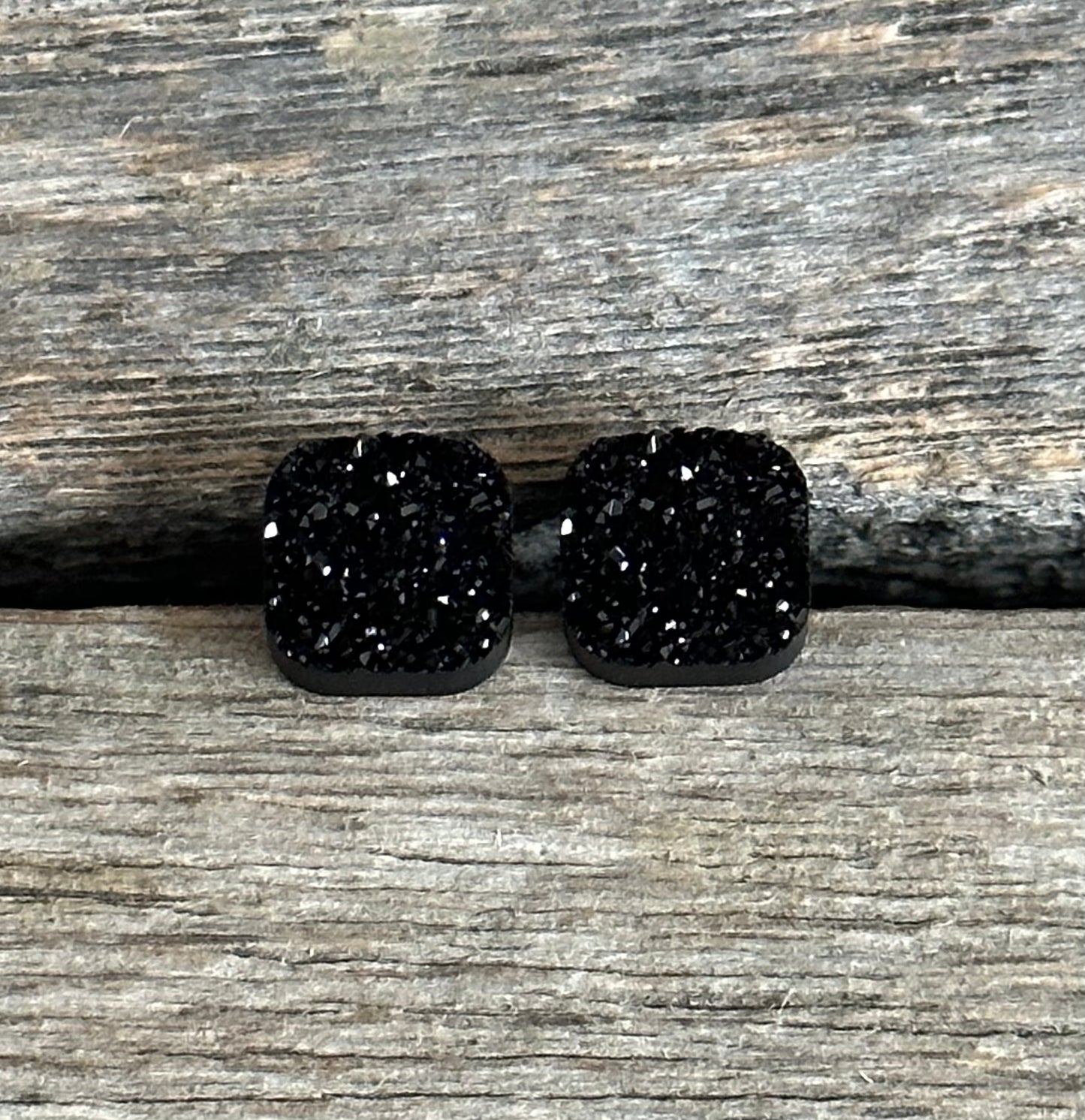 Black Chunky Square Druzy Earrings