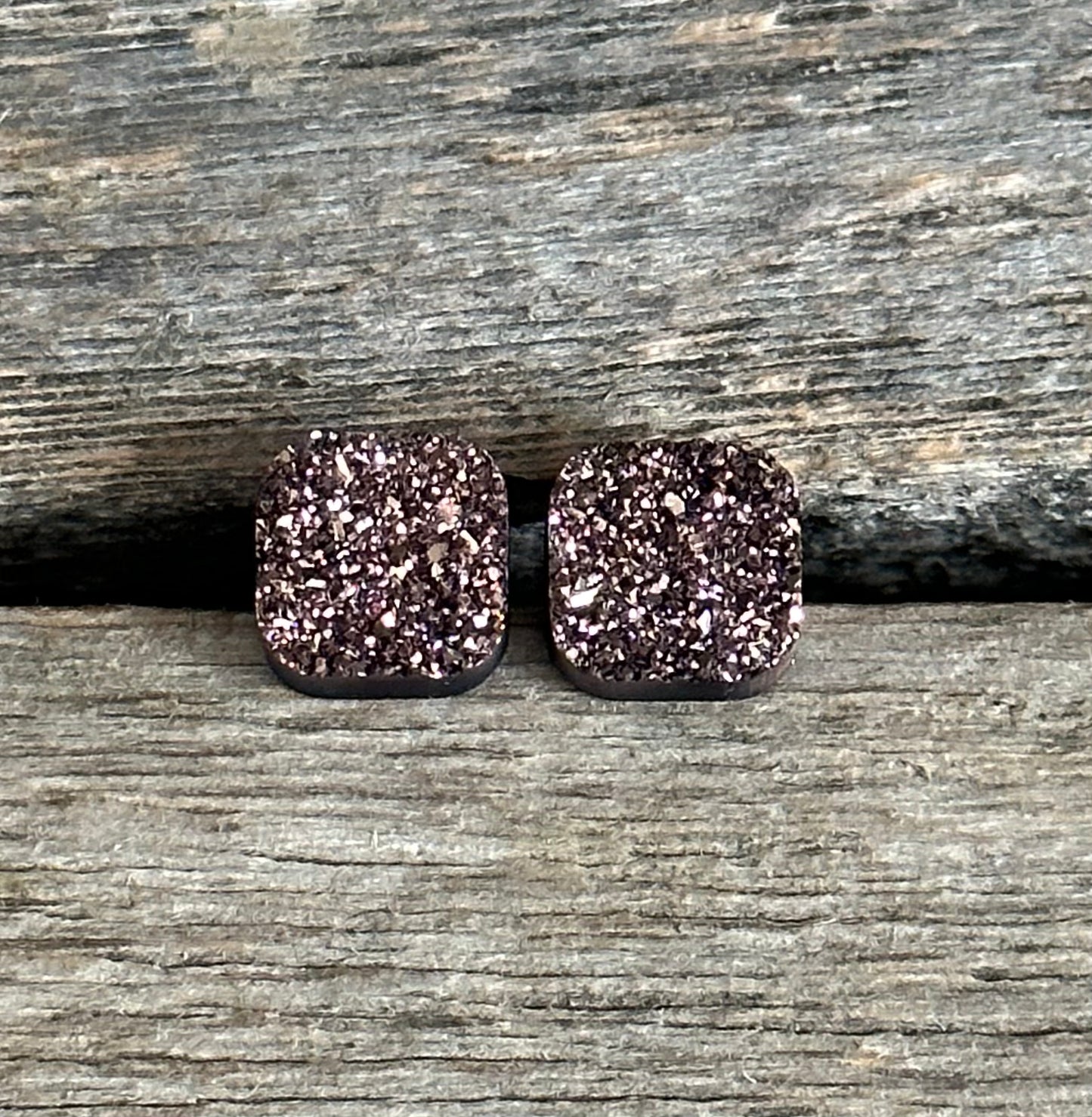 Rose Gold Chunky Square Druzy Earrings
