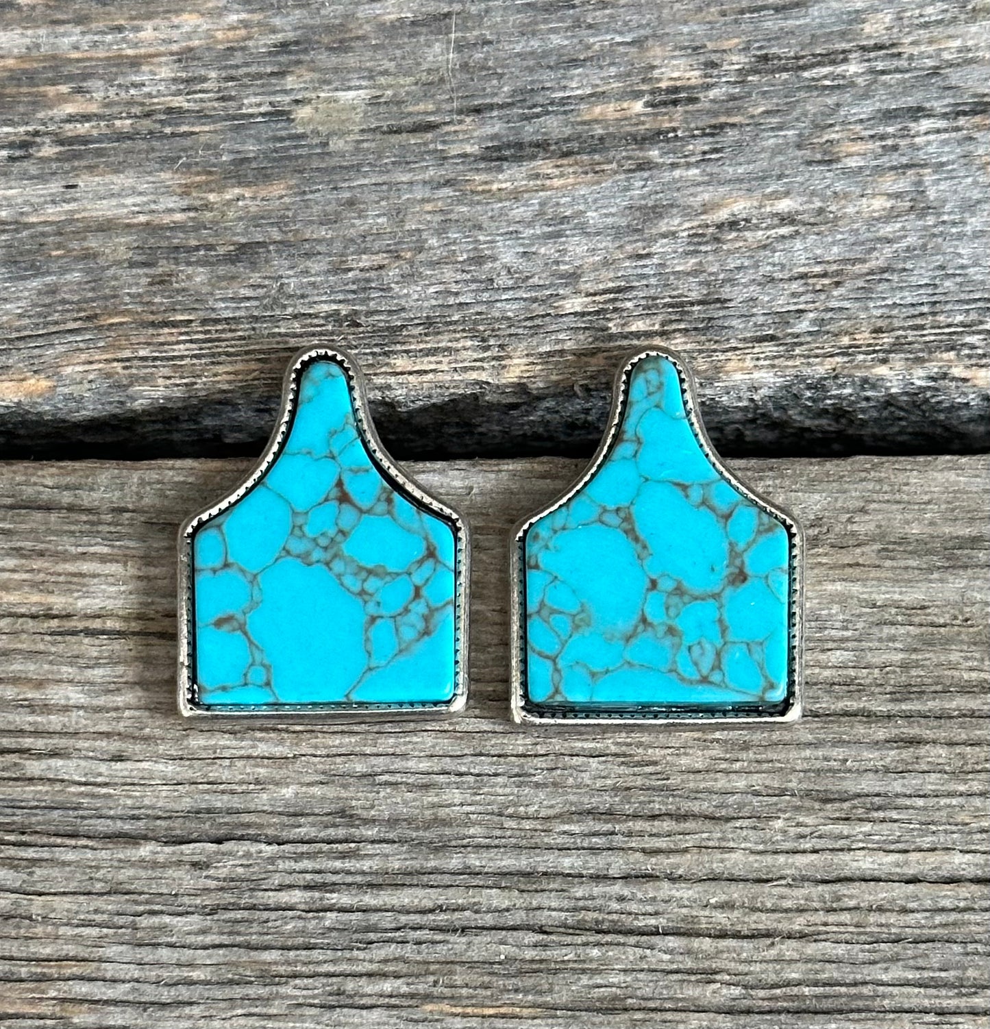 Turquoise Cow Tag Earrings