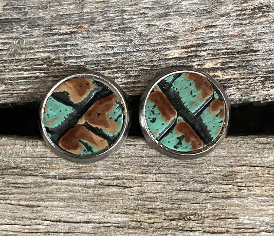 Brown & Turquoise Leather Earrings