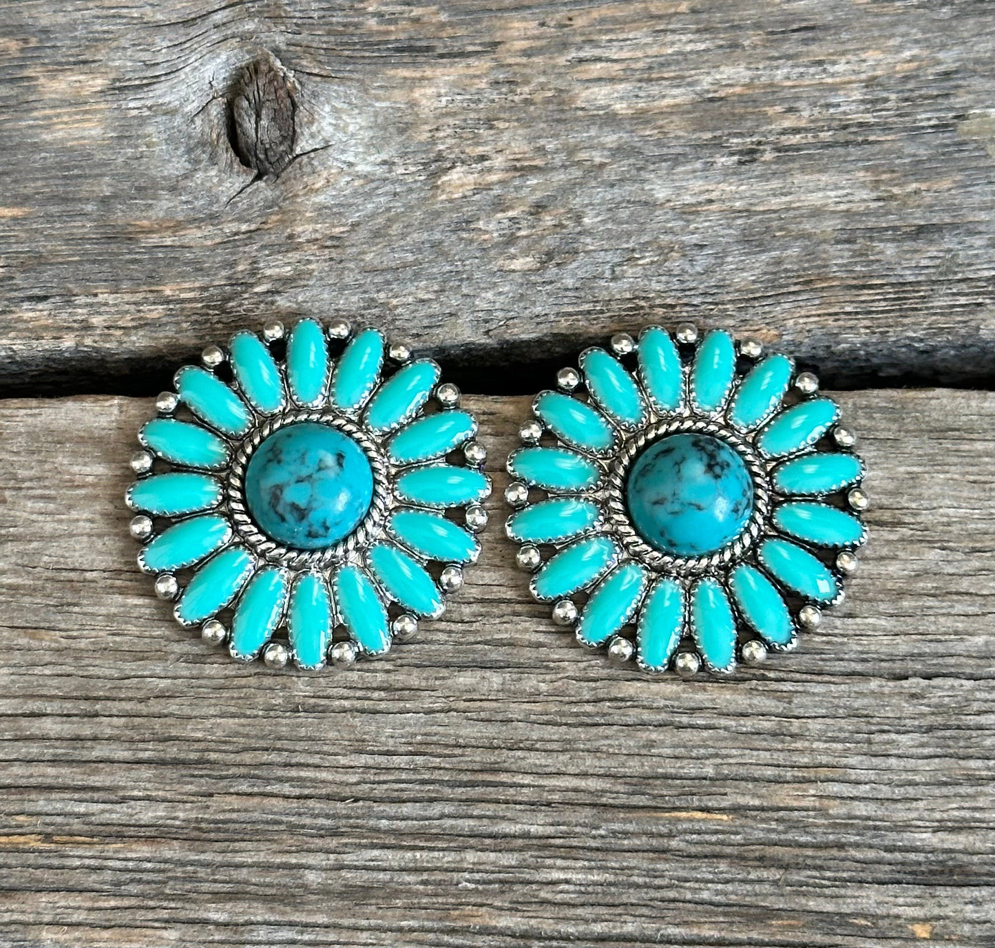 Turquoise Round Cluster Earrings