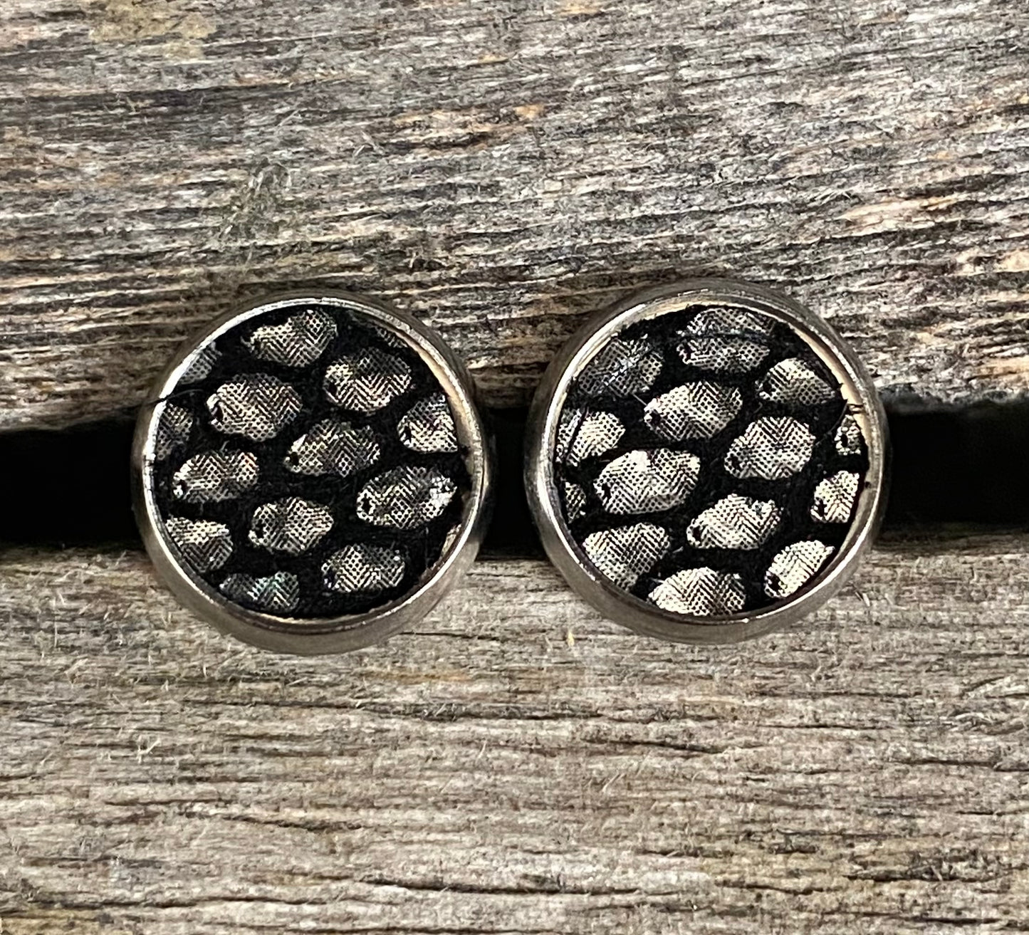 Black & Silver Snake Leather Earrings