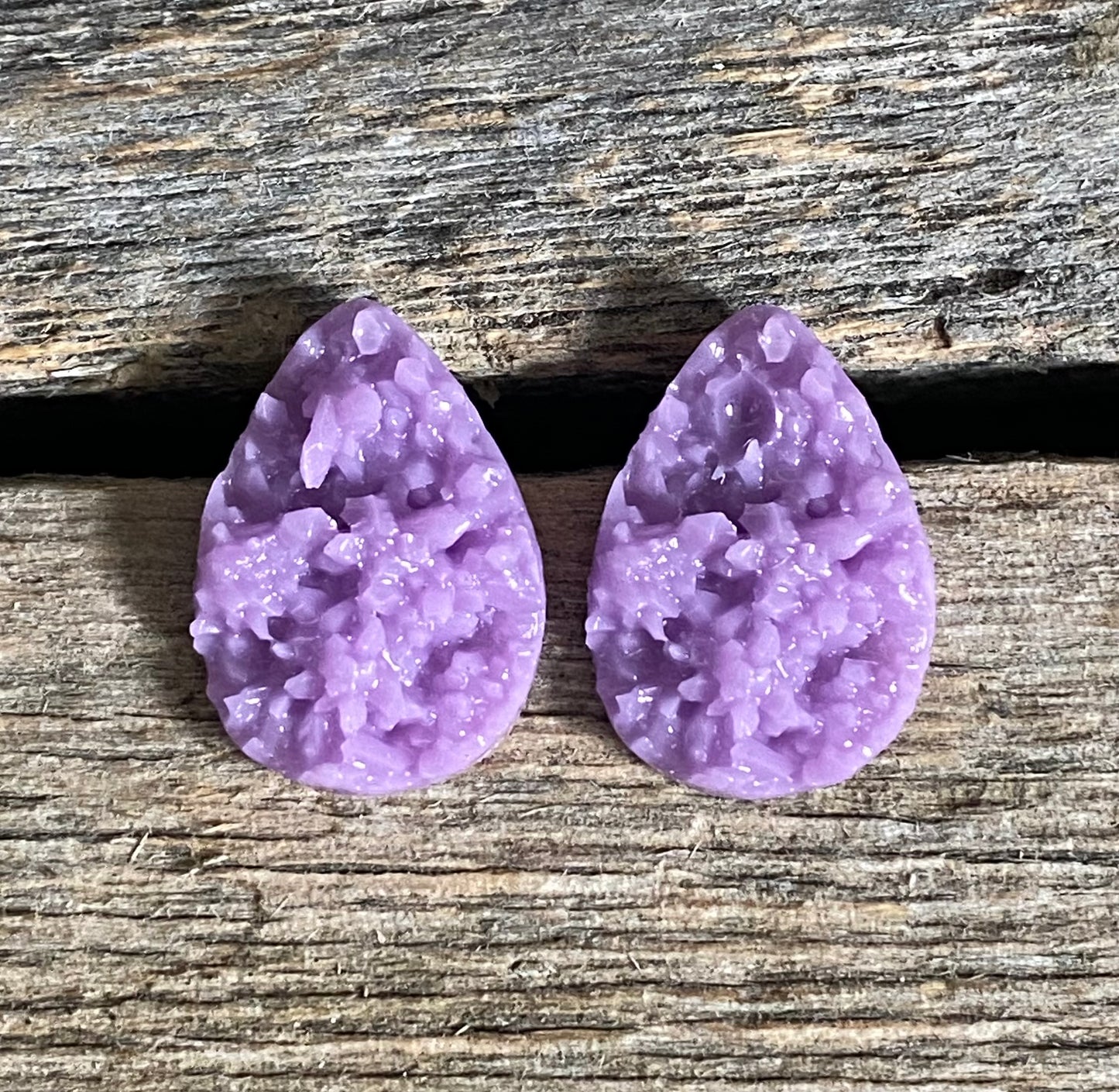 Purple Teardrop Druzy Studs