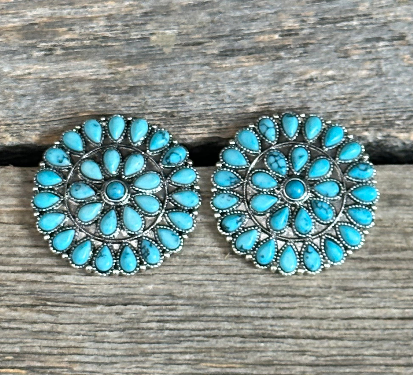 Turquoise Round Cluster Earrings