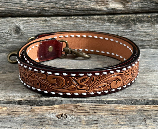 Dark Floral Buckstitch Purse Strap