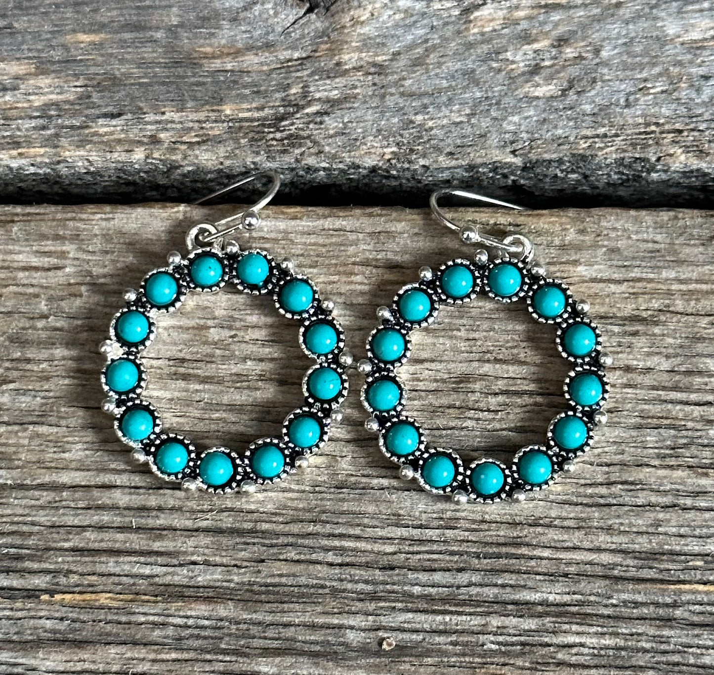 Turquoise Stone Circle Earrings