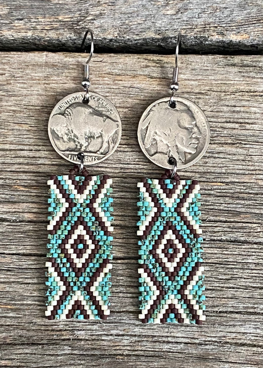 The Harlow Buffalo Coin Beaded Earrings (more colour options available)