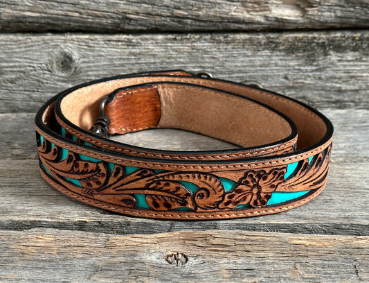 Turquoise Inlay Tooled Purse Strap