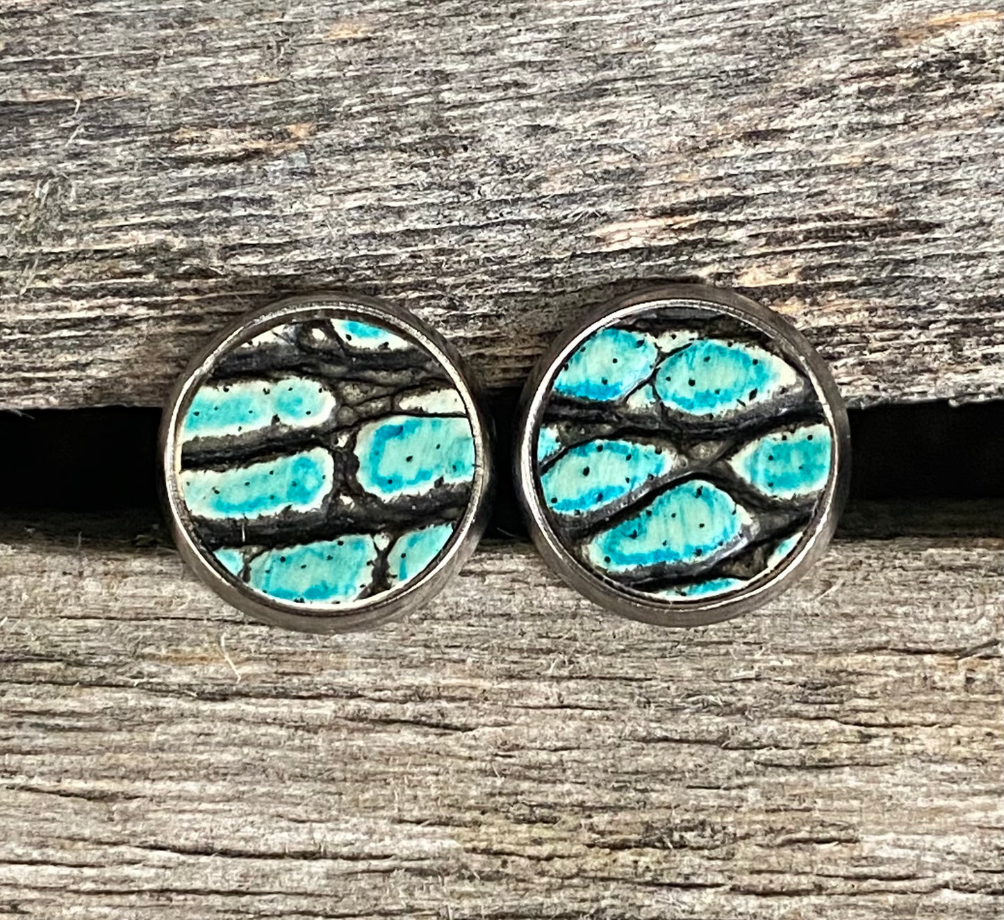 Turquoise Croc Leather Earrings