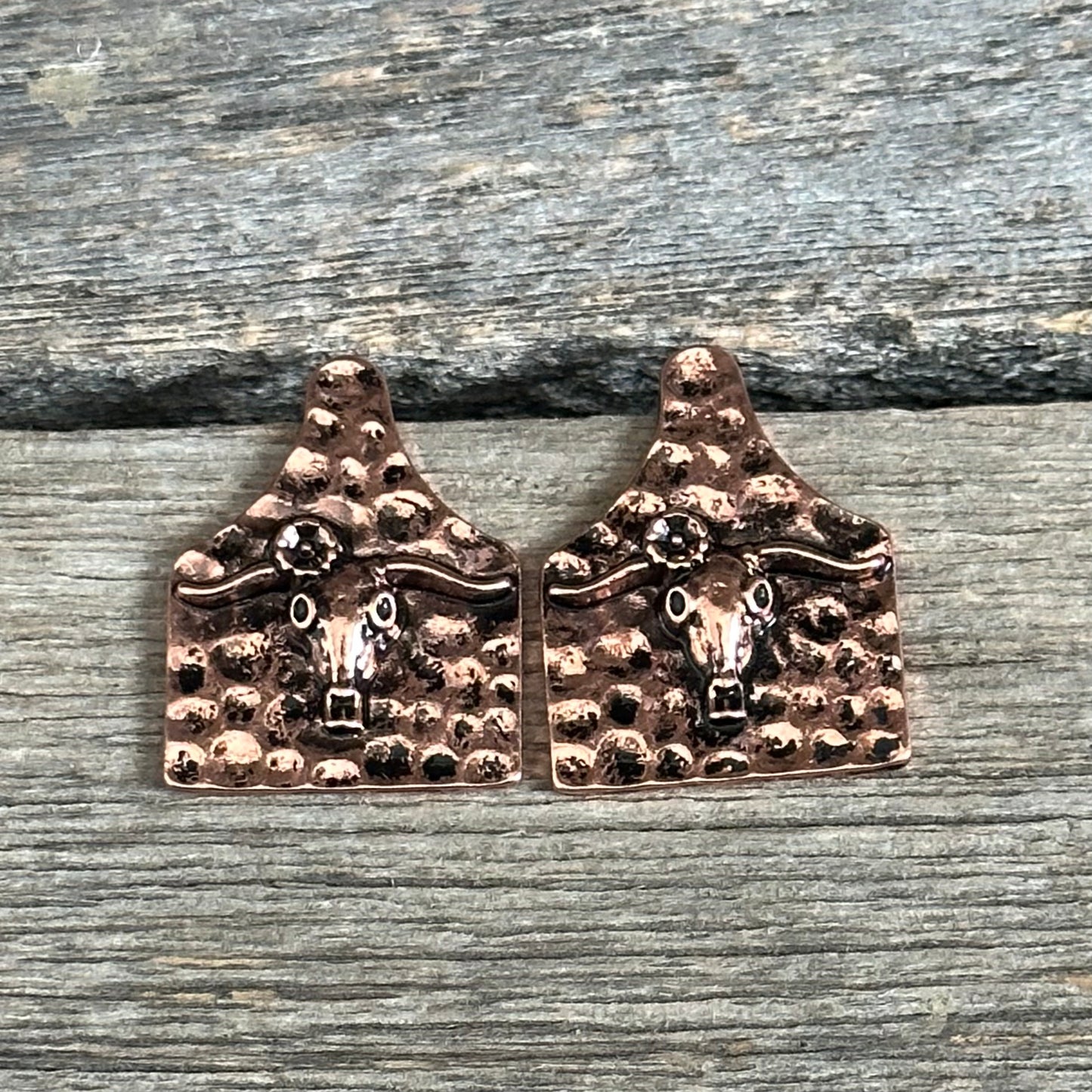 Copper Longhorn Tag Earrings