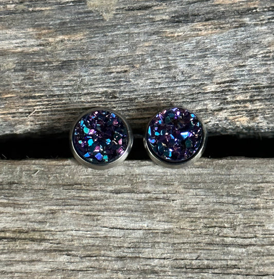 Blue & Purple Druzy Earrings