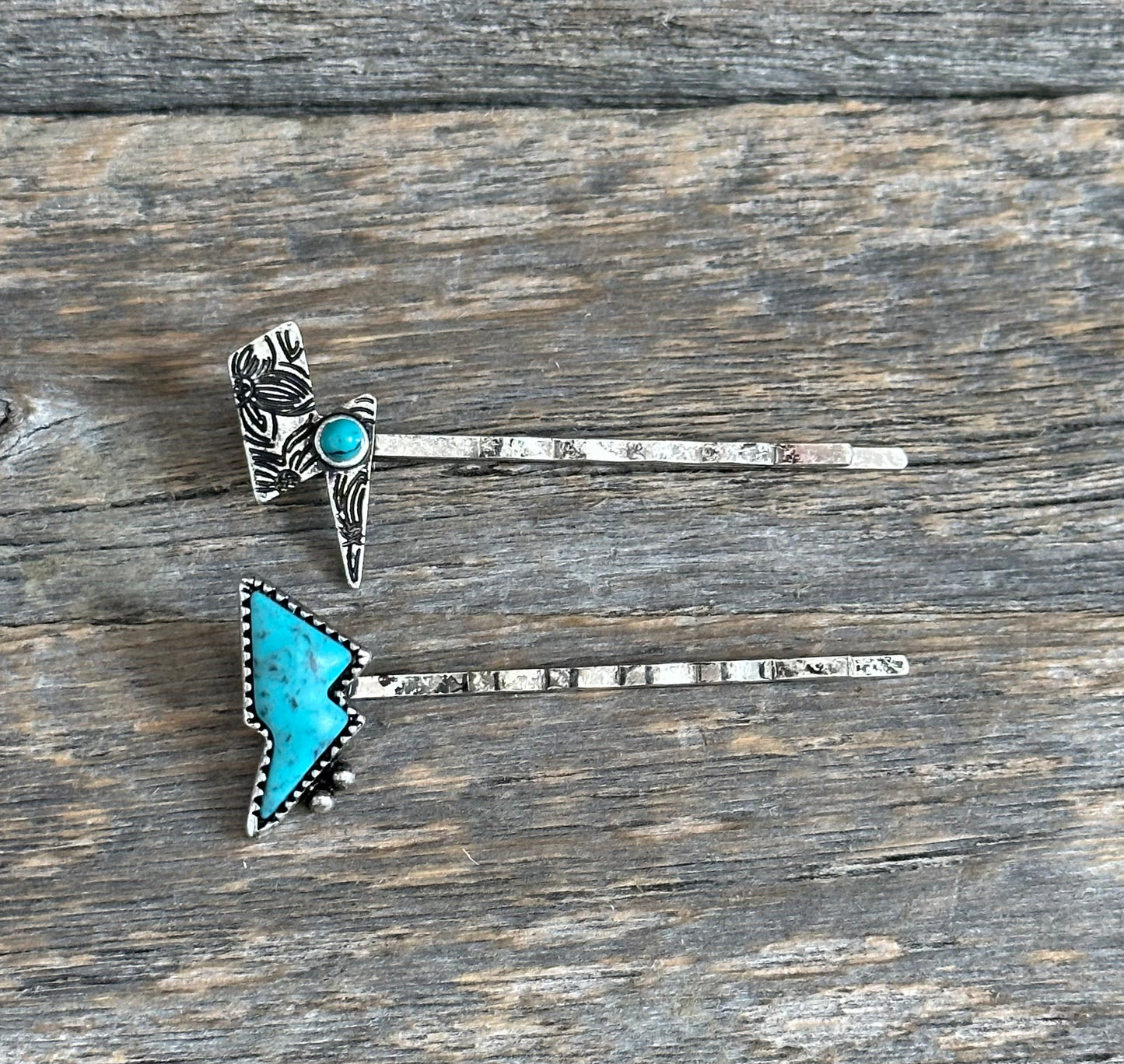 Tooled Turquoise Bolt Three Pack Hair Pins